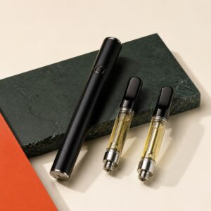 Schwarzer Vape-Akku mit zwei Kartuschen